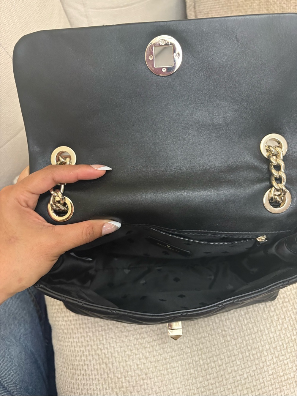 kate spade Quilted Black Shoulder Bag with Gold Accent, - Picture 4 of 6